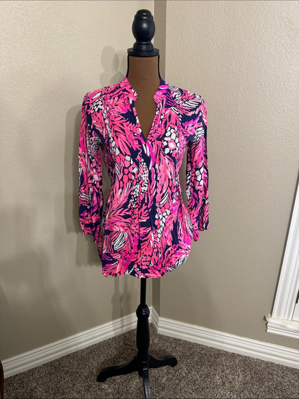 Lilly Pulitzer Pink & Navy Tropical Print Tunic